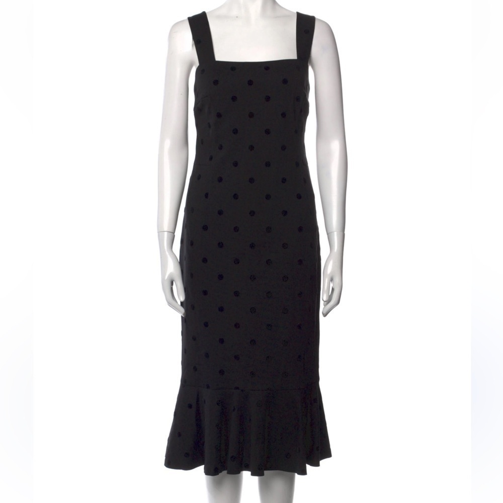 Akris Punto Polka Dot Print Midi Length Dress size 10 zipper bottom ruffle black